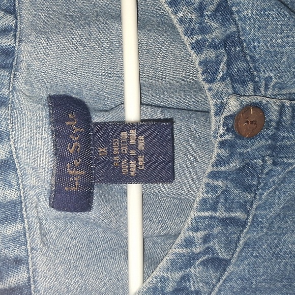 Life Style Vintage Denim Button Down Star Patches Lagen Look 1X - Picture 4 of 6